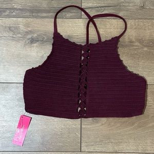 Xhilaration Maroon Swim Suit Top New with Tags